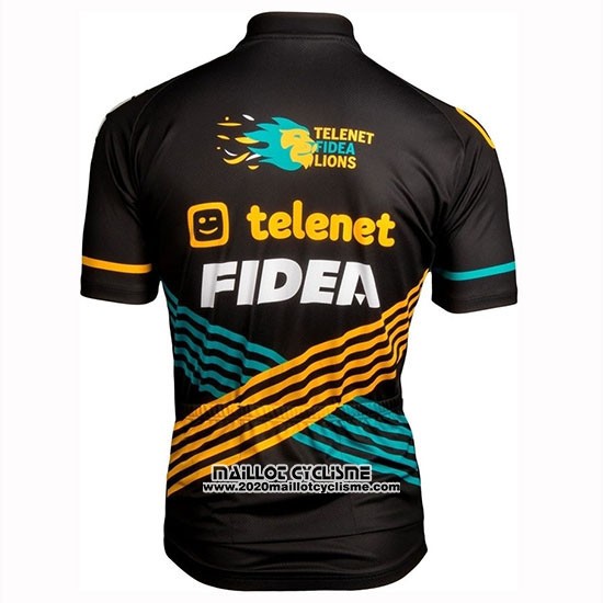 2019 Maillot Ciclismo Telenet Fidea Noir Jaune Bleu Manches Courtes et Cuissard